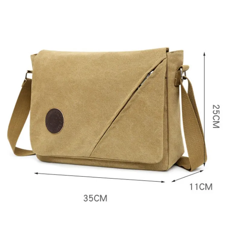 LIJIEBAO Canvas Shoulder Bag Men Casual Messenger Bag Simple Student Schoolbag(Coffee)