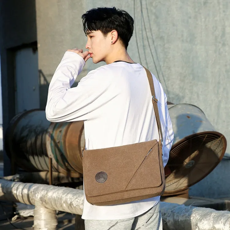 LIJIEBAO Canvas Shoulder Bag Men Casual Messenger Bag Simple Student Schoolbag(Coffee)