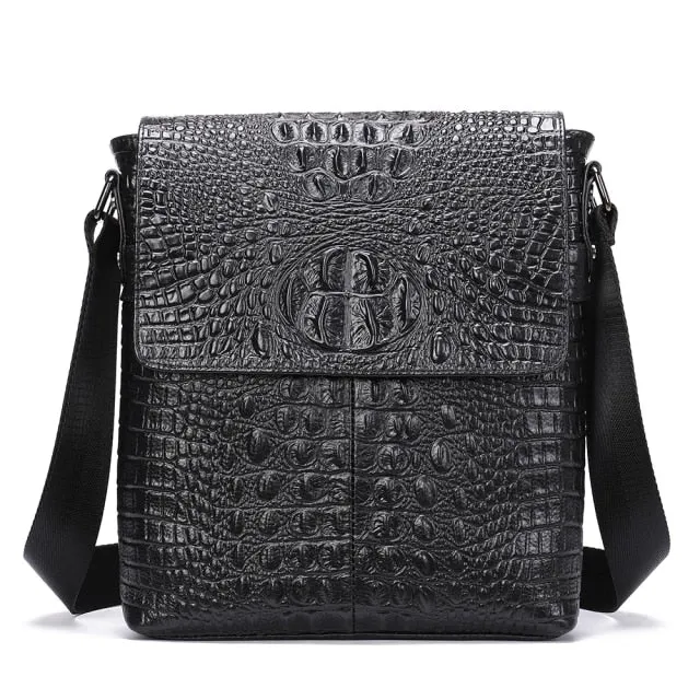 Luxury CrocLeather Flap Zipper Crossbody Messenger Bag