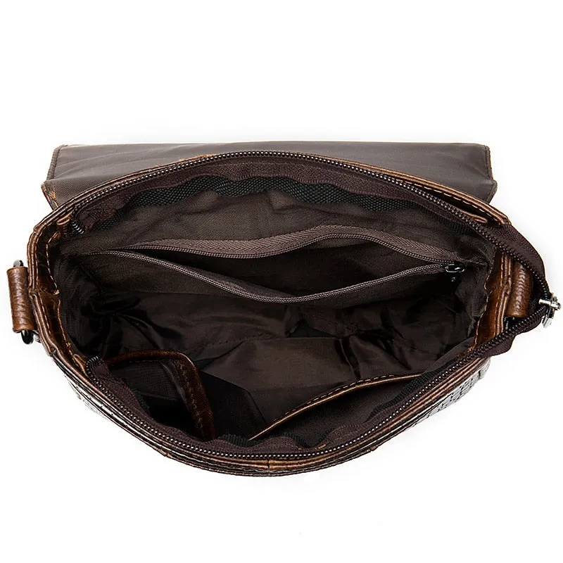 Luxury CrocLeather Flap Zipper Crossbody Messenger Bag