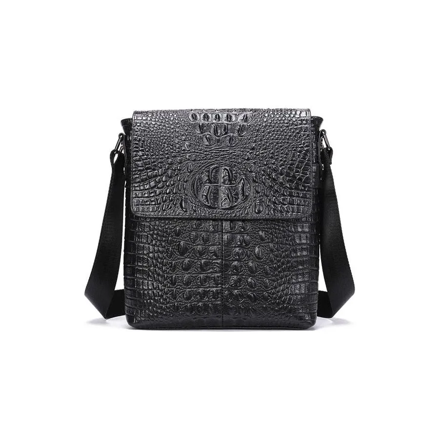 Luxury CrocLeather Flap Zipper Crossbody Messenger Bag