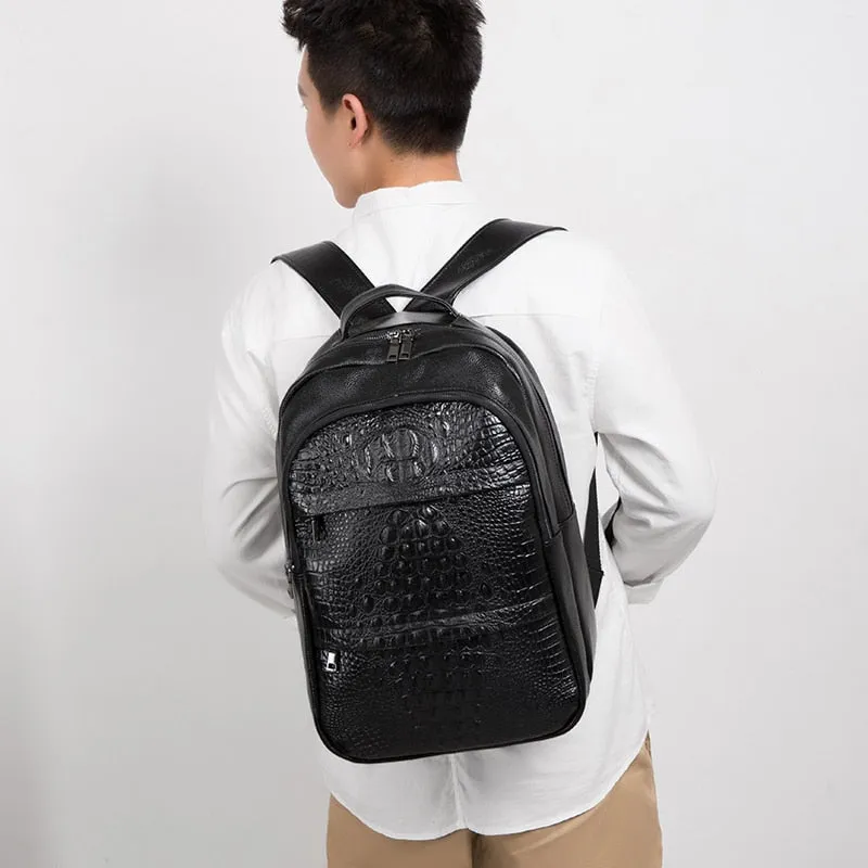 Luxury CrocTex Pleated Leather Zipper Backpack