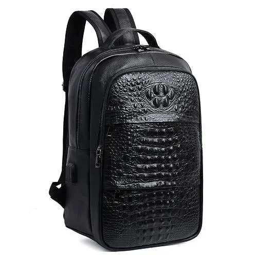 Luxury CrocTex Pleated Leather Zipper Backpack