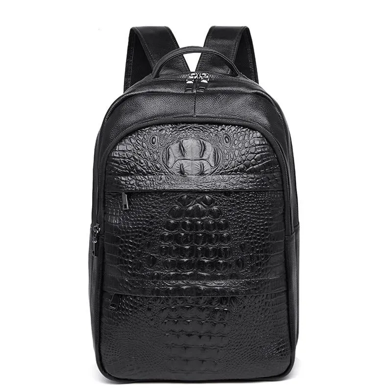 Luxury CrocTex Pleated Leather Zipper Backpack