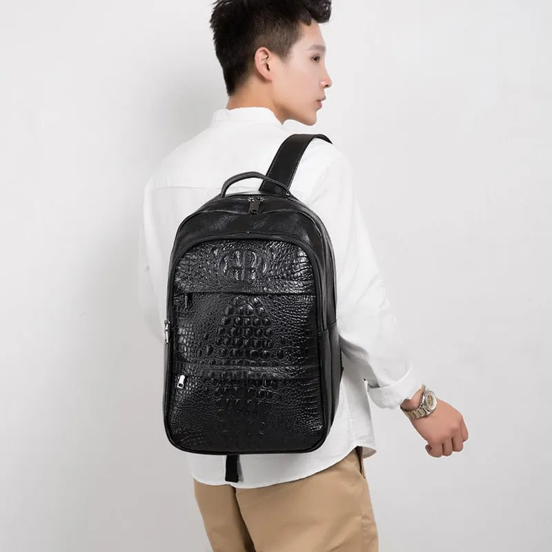 Luxury CrocTex Pleated Leather Zipper Backpack