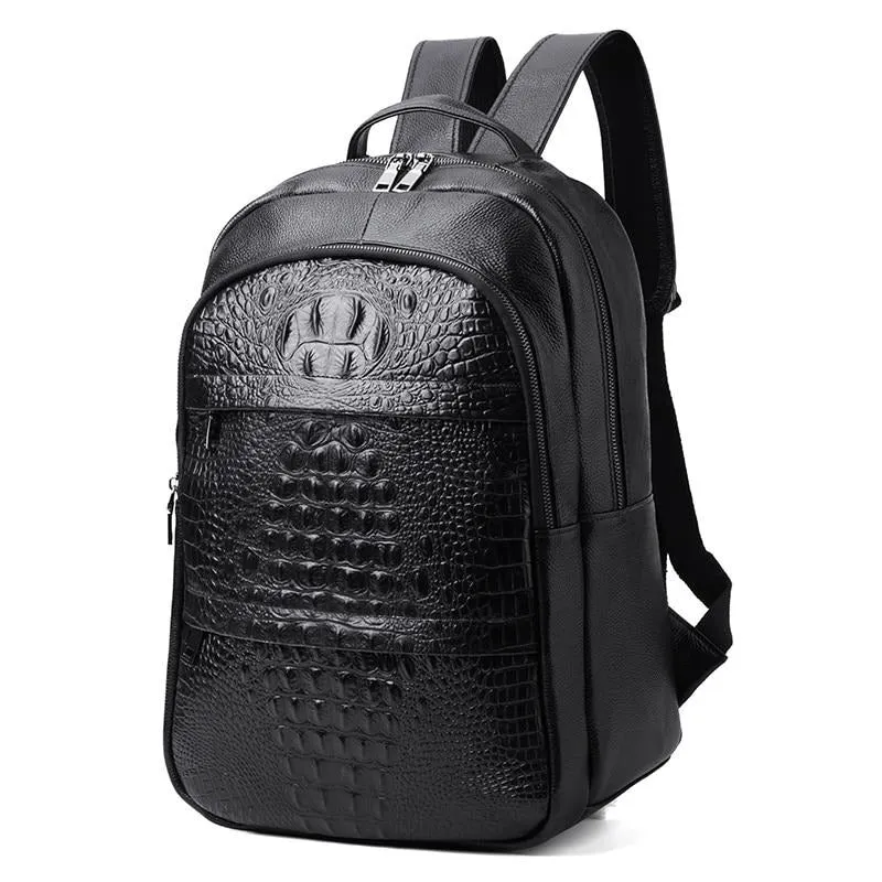 Luxury CrocTex Pleated Leather Zipper Backpack