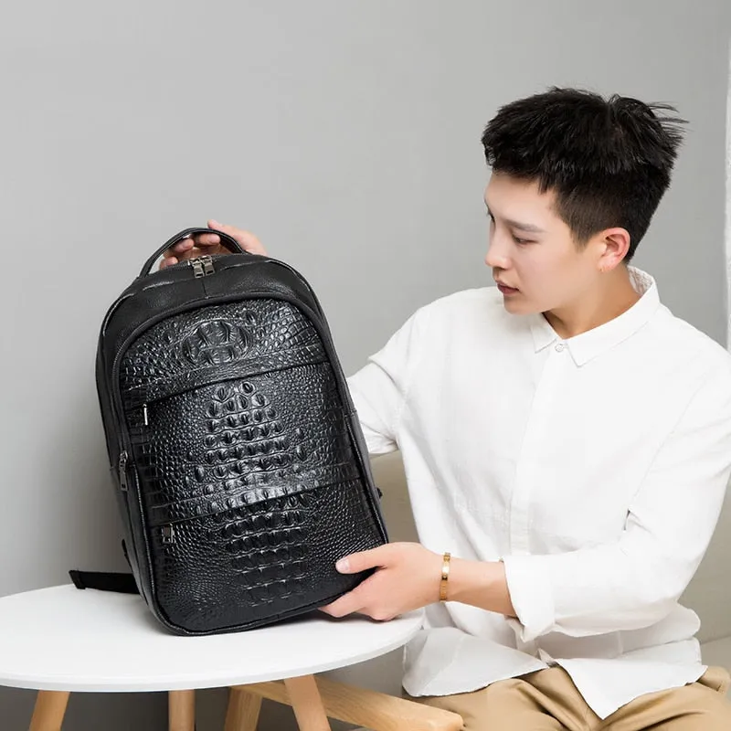 Luxury CrocTex Pleated Leather Zipper Backpack