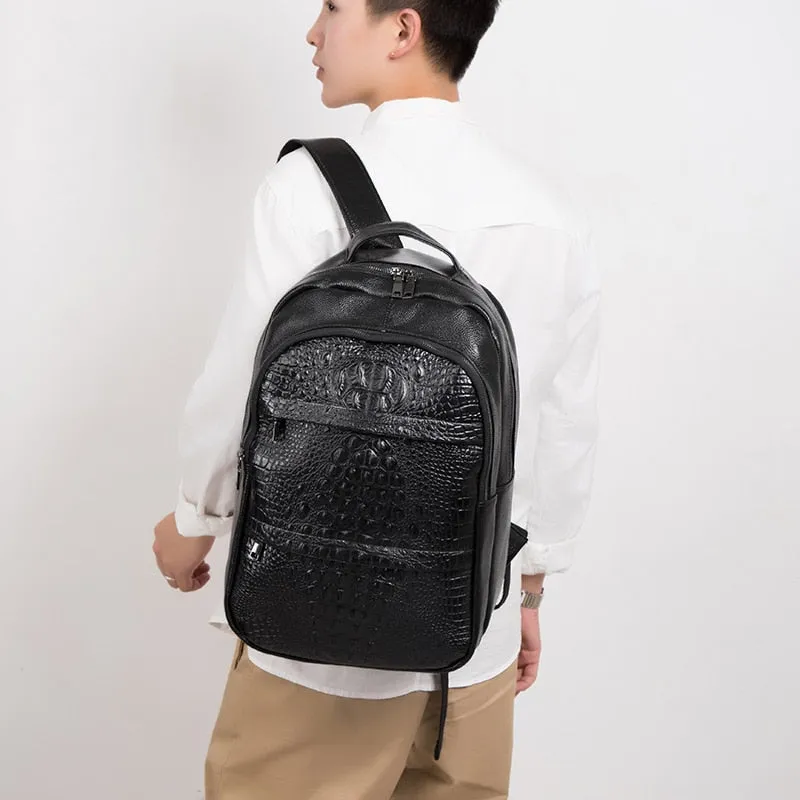 Luxury CrocTex Pleated Leather Zipper Backpack