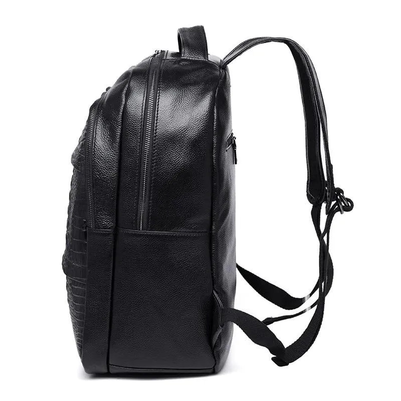 Luxury CrocTex Pleated Leather Zipper Backpack