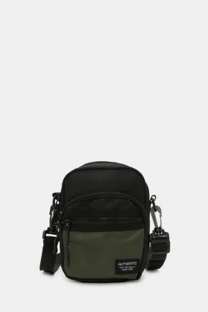 Men Black And Green Plain Crossbody Bag