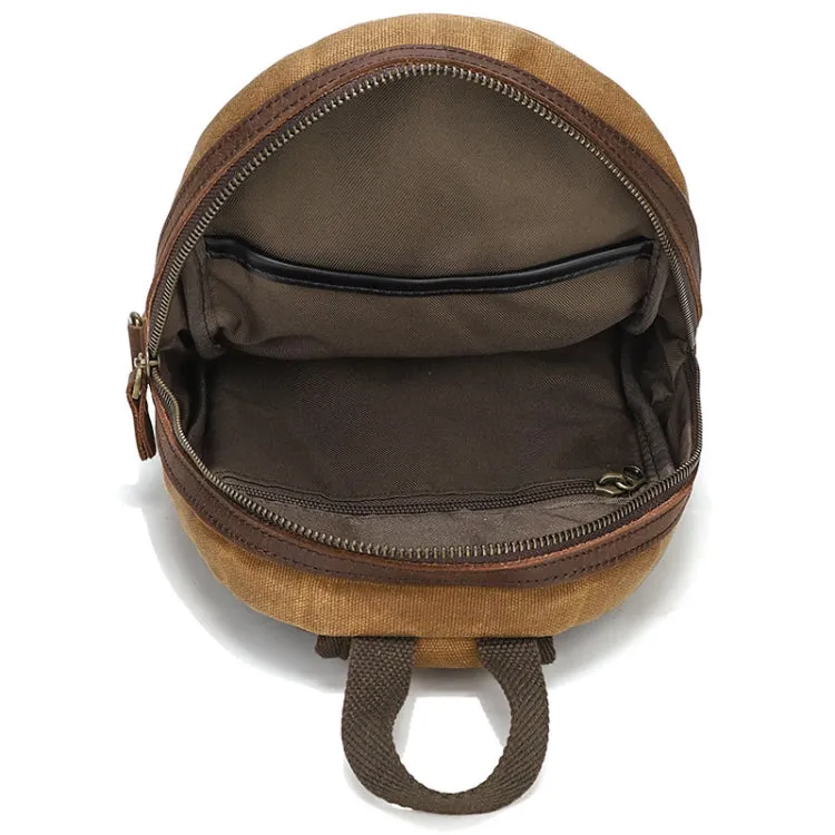 Men Chest Bag Waxed Canvas Crazy Horse Leather Shoulder Crossbody Bag Casual Waist Bag(Khaki)