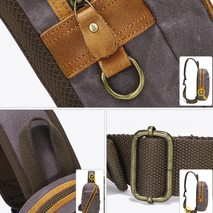 Men Chest Bag Waxed Canvas Crazy Horse Leather Shoulder Crossbody Bag Casual Waist Bag(Khaki)