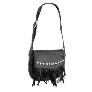 Milwaukee Leather SH507 Ladies ‘Studded and Fringed’ Black Hand Bag