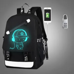 Multi-Function Large Capacity Oxford Cloth Music Boy Black Backpack Casual Laptop Computer Bag with External USB Charging Interface & Security Lock for Men / Women / Student, Size: 46*30*14cm