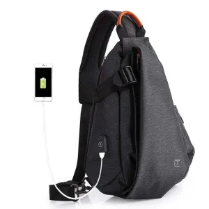 Multifunction Fashion Men Crossbody Bags Chest Pack  Messengers Bag Waterproof Shoulder Bag with USB Charging Port(Black-L)