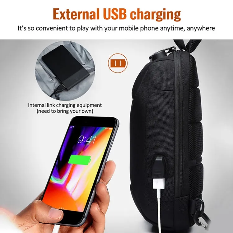 OZUKO 9223 Anti-theft Men Chest Bag Waterproof Crossbody Bag with External USB Charging Port, Style:Standard Size(Dark Gray)