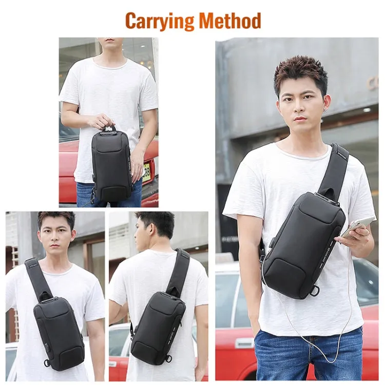 OZUKO 9223 Anti-theft Men Chest Bag Waterproof Crossbody Bag with External USB Charging Port, Style:Standard Size(Dark Gray)