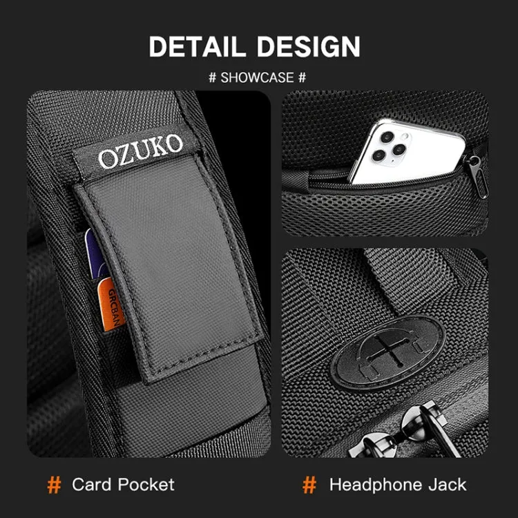 Ozuko 9357 Men Waterproof Oxford Cloth Anti-Theft Shoulder Messenger Bag with External USB Charging Port(Black)