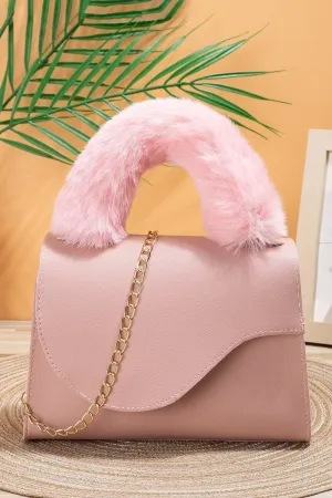 Pink Plush Handle Bag - A23 - WHB0050