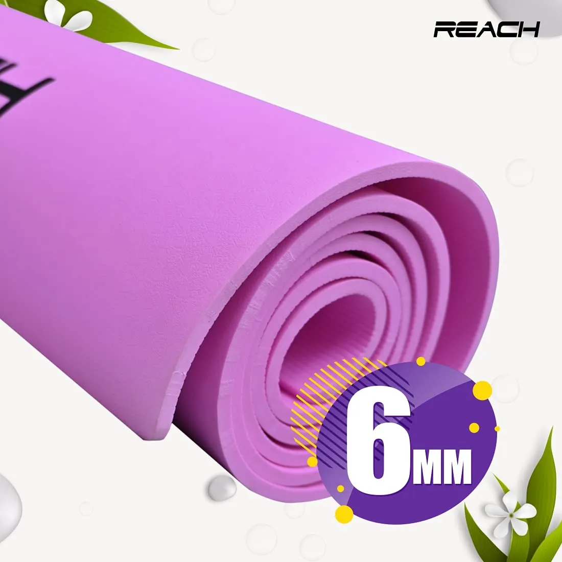 Reach Yoga Mat for Gym Workout and Yoga Exercises with 6 mm Thickness, Anti Slip Exercise Mat With Skin Friendly Material Suitable for Men & Women