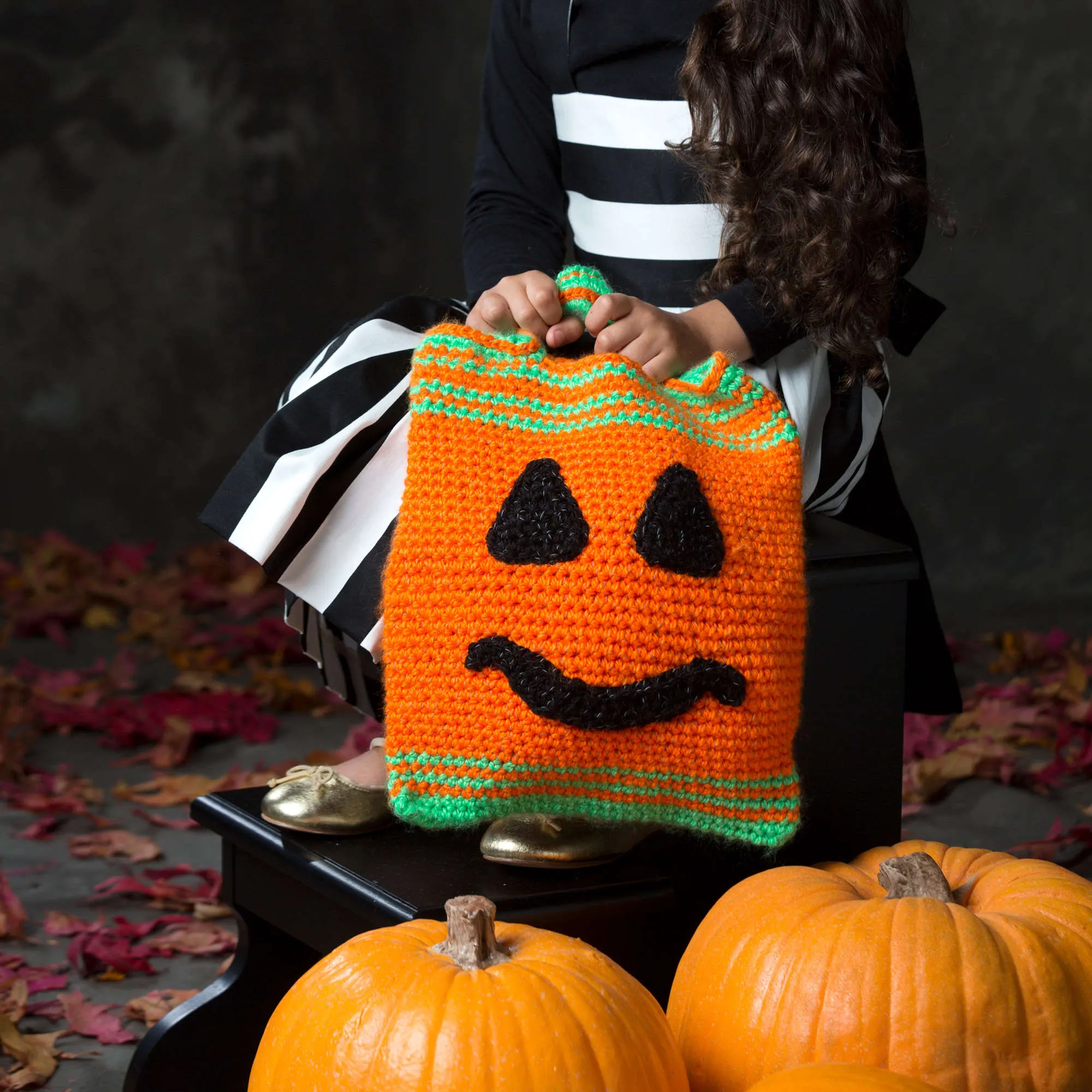 Red Heart Crochet Pumpkin Face Bag