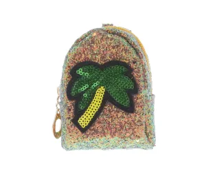 Sequin Palm Tree Coin Bag Key Chain