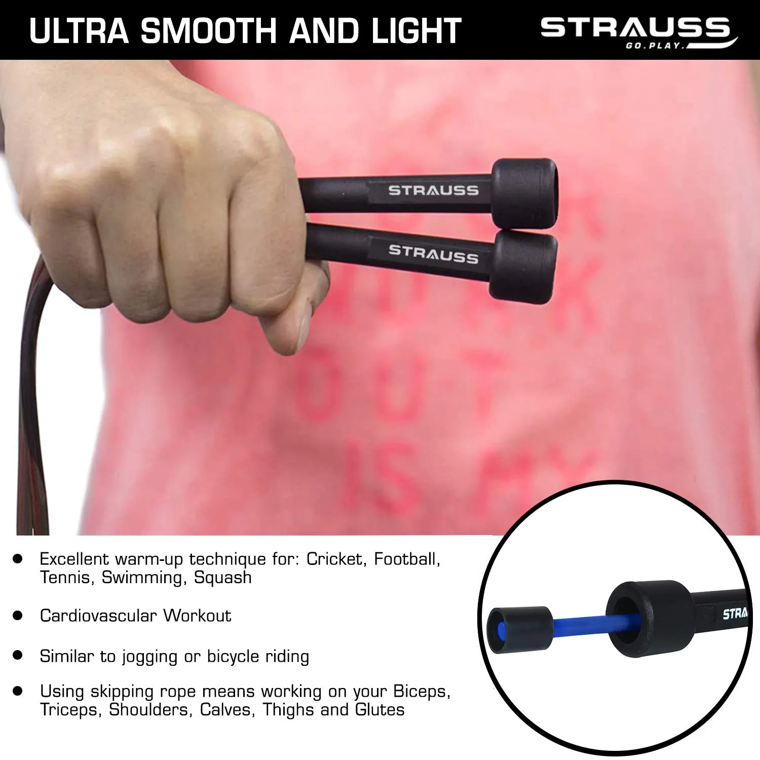 Strauss Speed Skipping Rope for Men and Women | Jumping Rope With Adjustable Height | Sports Fitness Adjustable Jump Rope | Speed Skipping Rope for Exercise & Gym, (Blue)