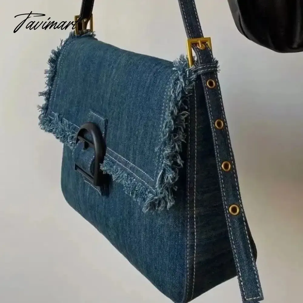 TAVIMART  2024 New Denim Blue Crossbody Bags Simple Solid Canvas Shoulder Bags for Women High-capacity Office Lady Pack Bolsos сумки