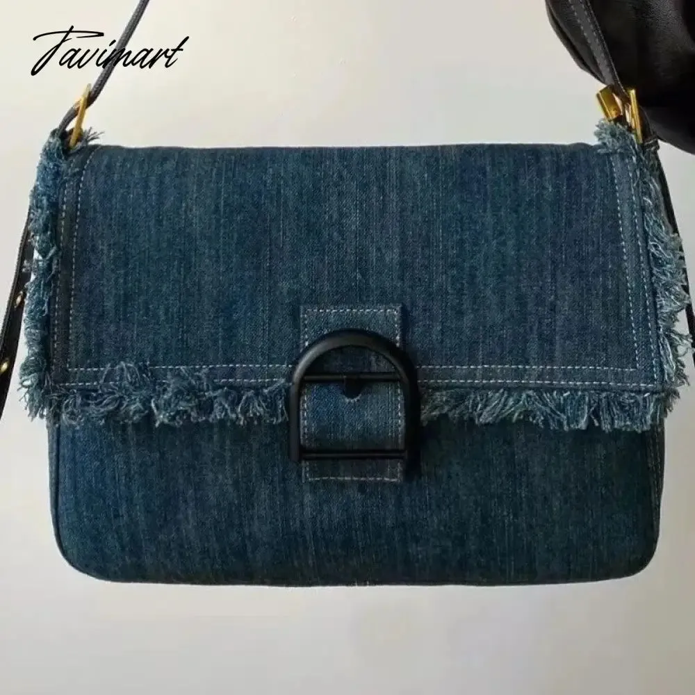 TAVIMART  2024 New Denim Blue Crossbody Bags Simple Solid Canvas Shoulder Bags for Women High-capacity Office Lady Pack Bolsos сумки