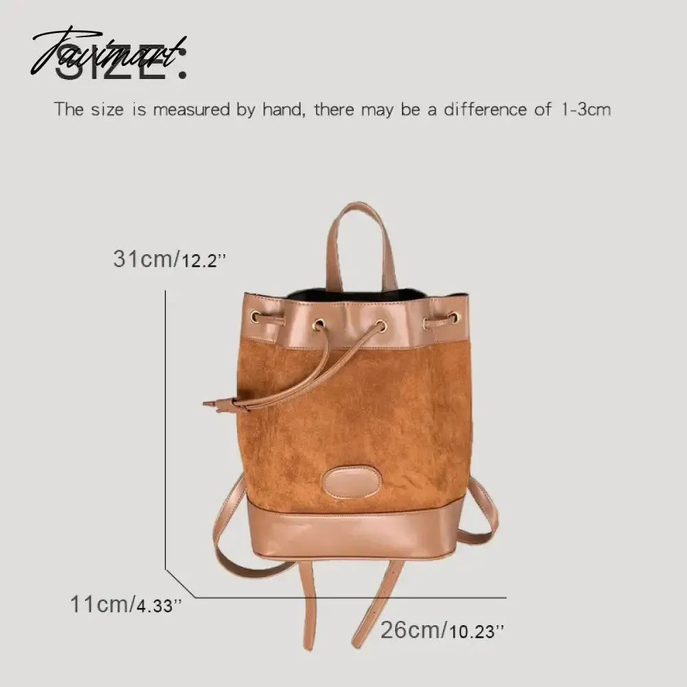 Tavimart Korean Casual Backpacks For Women Luxury Designer Handbags Purses New In PU Vintage Faux Suede Drawstring Closure Shoulder