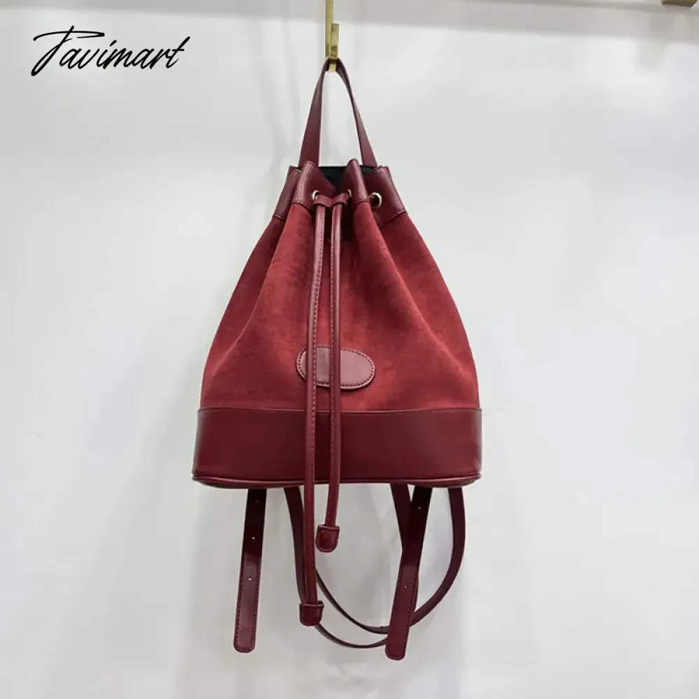 Tavimart Korean Casual Backpacks For Women Luxury Designer Handbags Purses New In PU Vintage Faux Suede Drawstring Closure Shoulder