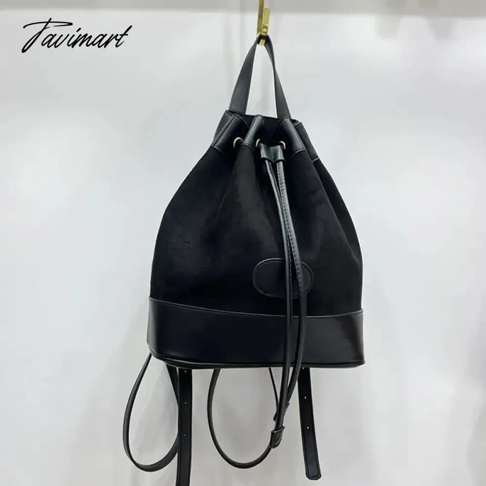 Tavimart Korean Casual Backpacks For Women Luxury Designer Handbags Purses New In PU Vintage Faux Suede Drawstring Closure Shoulder