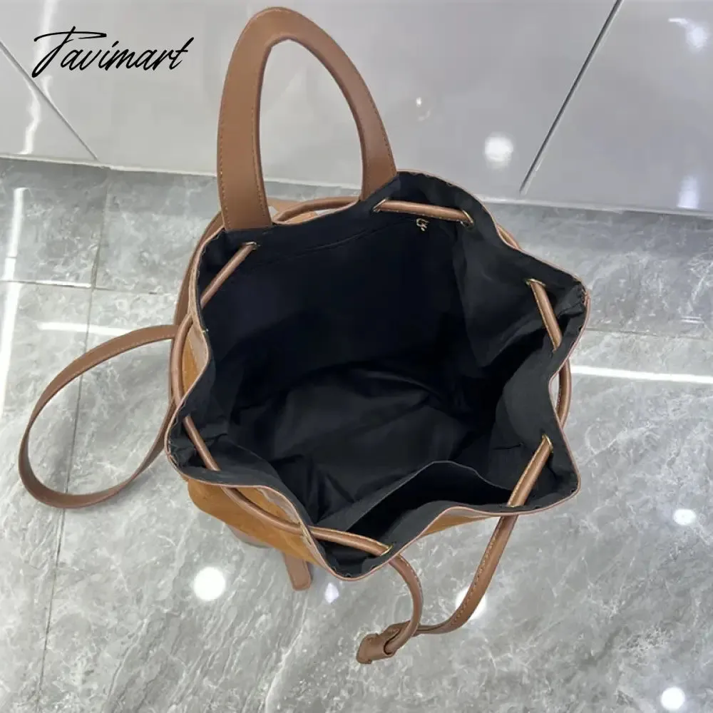 Tavimart Korean Casual Backpacks For Women Luxury Designer Handbags Purses New In PU Vintage Faux Suede Drawstring Closure Shoulder