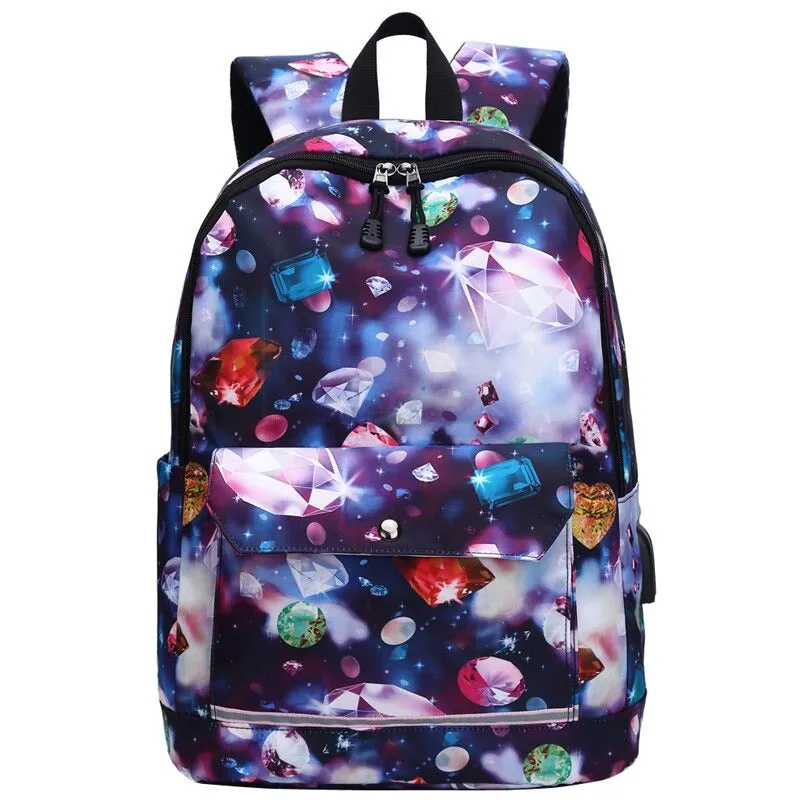 USB Charging Multi Pocket School Backpacks For Girls