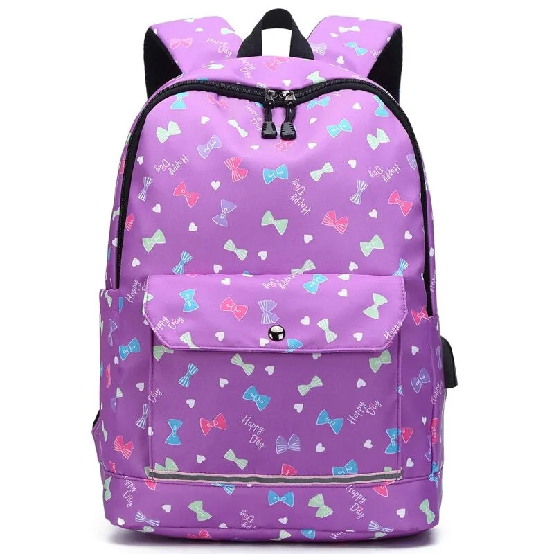 USB Charging Multi Pocket School Backpacks For Girls