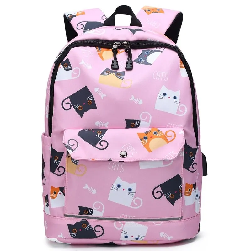 USB Charging Multi Pocket School Backpacks For Girls