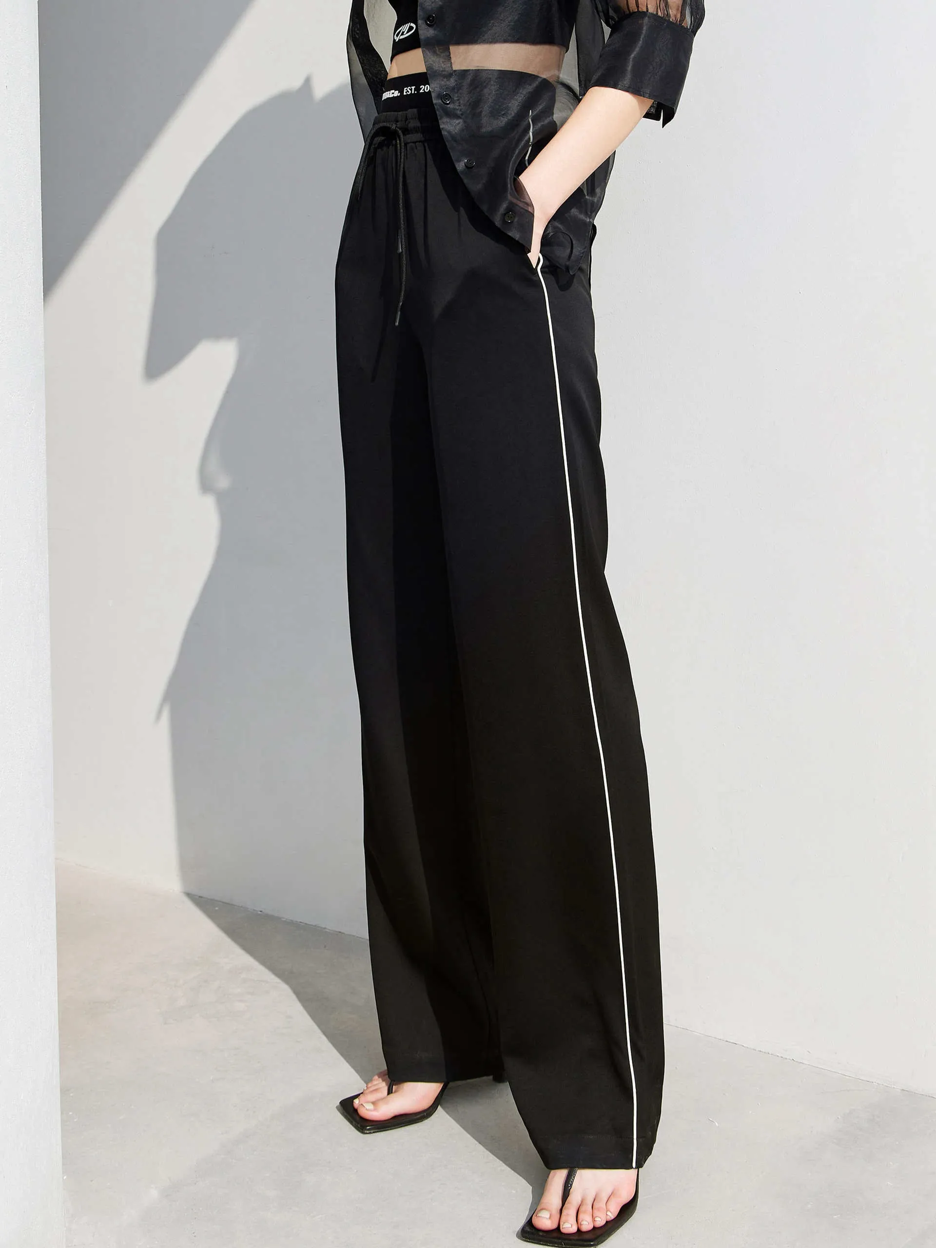 Waistbands Drawstring Straight Pants