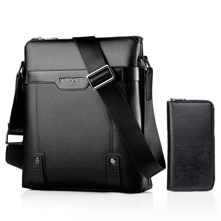 WEIXIER 18067 2 In 1 Men Leisure Style PU Leather Single Shoulder Bag with Handbag (Black)