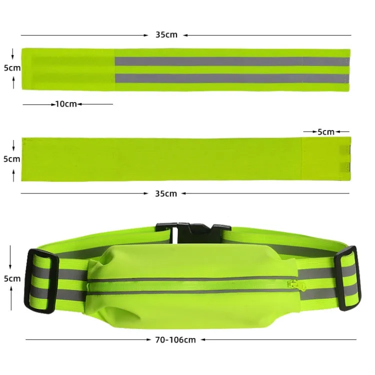 Women Men Running Bag Adjustable Reflective Waist Pouch Pack, Spec: 1 Belt 2 Arm Band(Fluorescent Green)