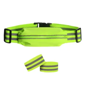 Women Men Running Bag Adjustable Reflective Waist Pouch Pack, Spec: 1 Belt 2 Arm Band(Fluorescent Green)