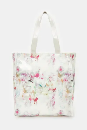 Women White Printed Shopper