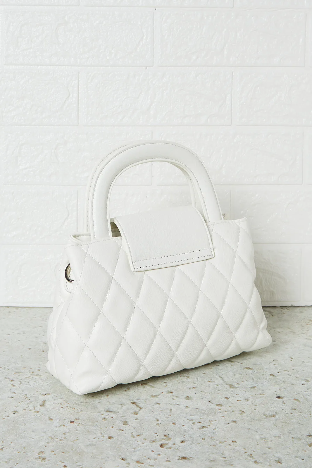 Women White Quilted Day Bag