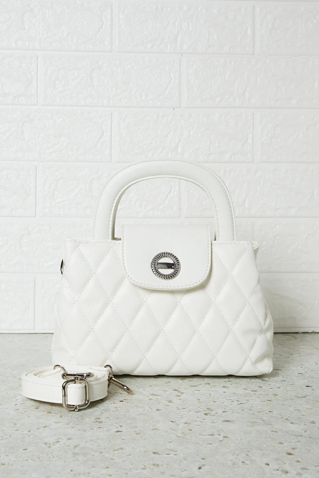 Women White Quilted Day Bag