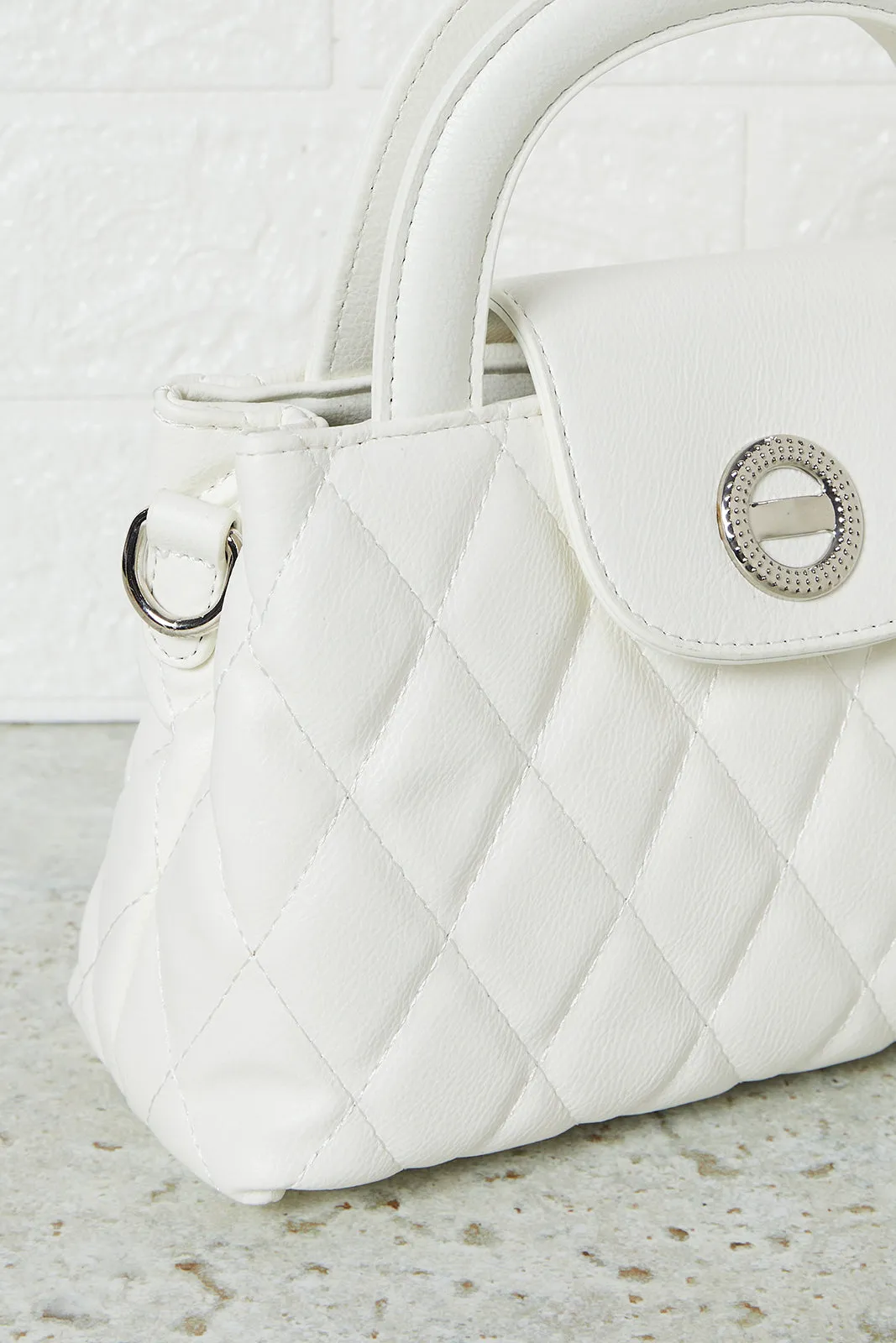 Women White Quilted Day Bag