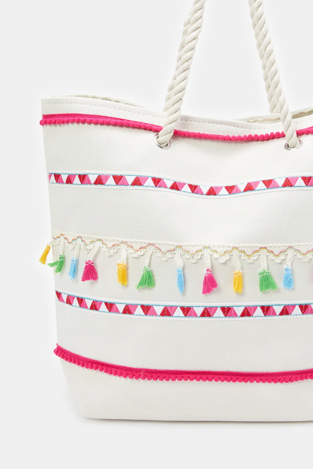 Women White Striped Beach Bag