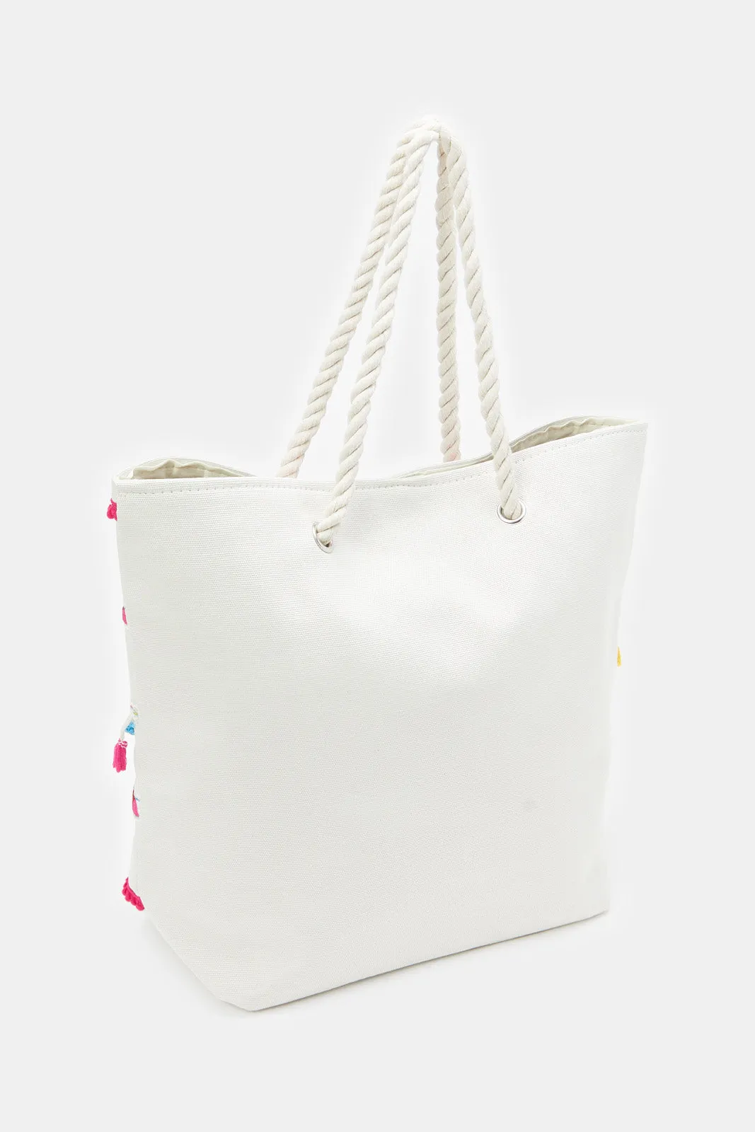 Women White Striped Beach Bag